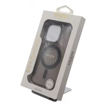 Guess GUHMP16LPFTDTEK carcasă rigidă pentru Apple iPhone 16 Pro 6,3 inch negru IML cu strasuri MagSafe