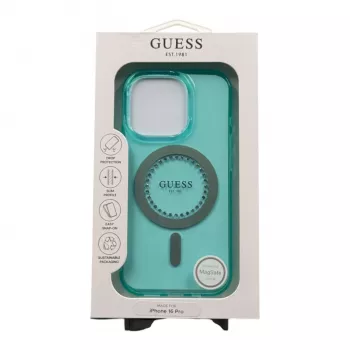 Guess GUHMP16LPFTDTEN iPhone 16 Pro 6,3 inch carcasă rigidă IML Rhinestones MagSafe verde