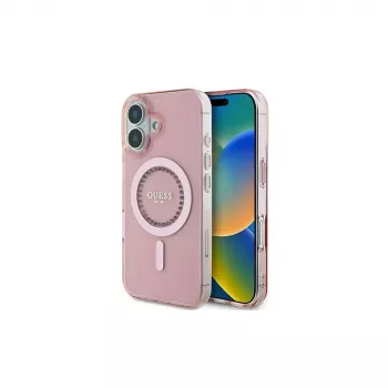 Guess IML Rhinestones MagSafe carcasă pentru iPhone 16 (roz)