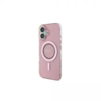 Guess IML Rhinestones MagSafe carcasă pentru iPhone 16 (roz)