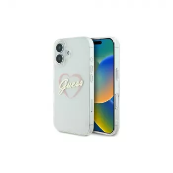 Guess GUHCP16MHCHGSPT carcasă rigidă pentru Apple iPhone 16 Plus, transparent, model IML Heart