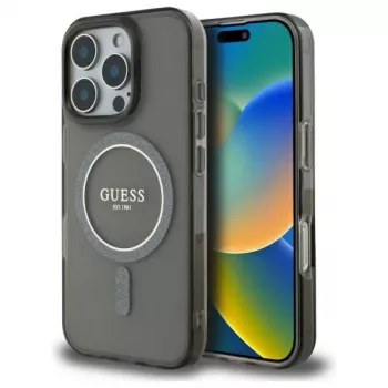 Guess GUHMP16LHFGEREK carcasă rigidă IML Glitter Circle MagSafe pentru iPhone 16 Pro 6,3 inch negru