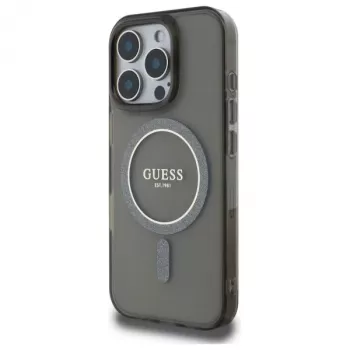 Guess GUHMP16XHFGEREK carcasă rigidă IML Glitter Circle MagSafe pentru iPhone 16 Pro Max 6,9 inch negru