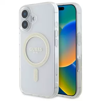 Guess GUHMP16MHFGERET iPhone 16 Plus 6,7 inch transparent carcasă rigidă IML Glitter Circle MagSafe