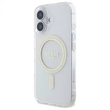 Guess GUHMP16MHFGERET iPhone 16 Plus 6,7 inch transparent carcasă rigidă IML Glitter Circle MagSafe
