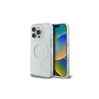 Guess GUHMP16LHFGERET iPhone 16 Pro 6,3 inch transparent carcasă rigidă IML Glitter Circle MagSafe