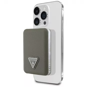 GUESS Grained Triangle baterie externă wireless 5000mAh 15W USB-C MagSafe maro