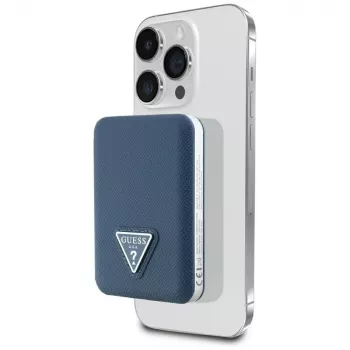 GUESS Grained Triangle baterie externă wireless 5000mAh 15W USB-C MagSafe albastru