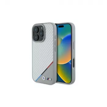 BMW M Carbon Tricolor Line carcasă rigidă pentru iPhone 16 Pro 6,3 inch gri MagSafe