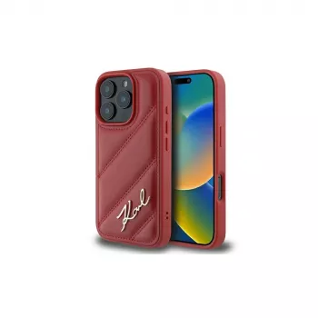 Karl Lagerfeld Quilted Signature carcasă pentru Apple iPhone 16 Pro (roșu)