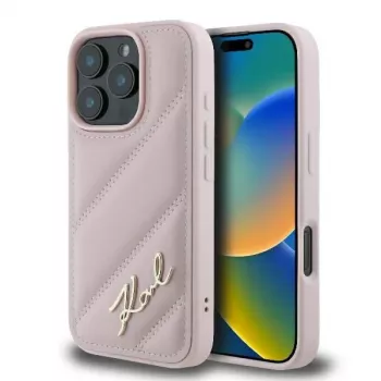 Karl Lagerfeld Quilted Signature carcasă pentru iPhone 16 Pro - roz