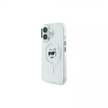 Husă rigidă Karl Lagerfeld KLHMP16SHLSCHH pentru iPhone 16 6,1 inch Alb IML Metal Choupette Head MagSafe
