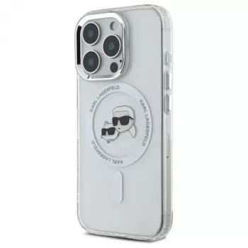 Husă rigidă Karl Lagerfeld KLHMP16LHLSKCH IML Metal Karl & Choupette Head MagSafe pentru Apple iPhone 16 Pro, Alb