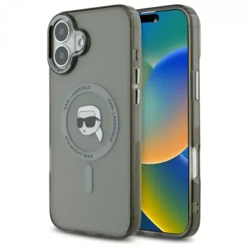 Husă rigidă Karl Lagerfeld KLHMP16SHLSKIK IML Metal Karl Head MagSafe pentru Apple iPhone 16 6,1 inch, Negru