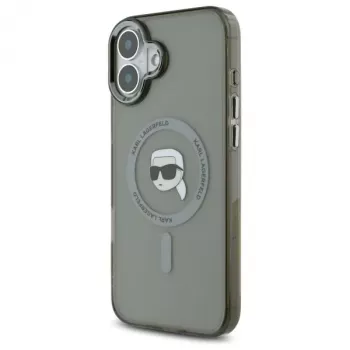 Husă rigidă Karl Lagerfeld KLHMP16SHLSKIK IML Metal Karl Head MagSafe pentru Apple iPhone 16 6,1 inch, Negru