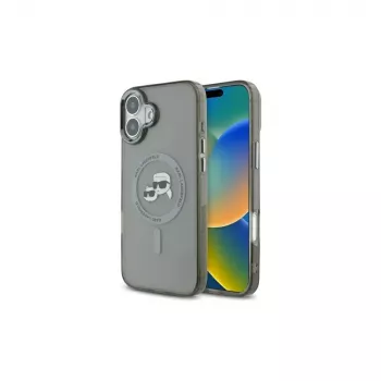 Husă rigidă Karl Lagerfeld KLHMP16SHLSKCK pentru Apple iPhone 16 6,1 inch Negru IML Metal Karl & Choupette Head MagSafe