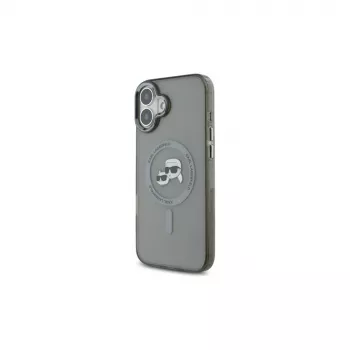 Husă rigidă Karl Lagerfeld KLHMP16SHLSKCK pentru Apple iPhone 16 6,1 inch Negru IML Metal Karl & Choupette Head MagSafe