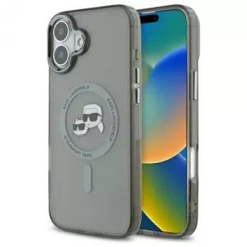 Husă rigidă Karl Lagerfeld KLHMP16MHLSKCK IML Metal Karl & Choupette Head MagSafe pentru Apple iPhone 16 Plus 6,7 inch, Negru