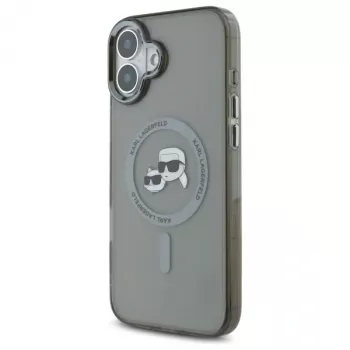 Husă rigidă Karl Lagerfeld KLHMP16MHLSKCK IML Metal Karl & Choupette Head MagSafe pentru Apple iPhone 16 Plus 6,7 inch, Negru