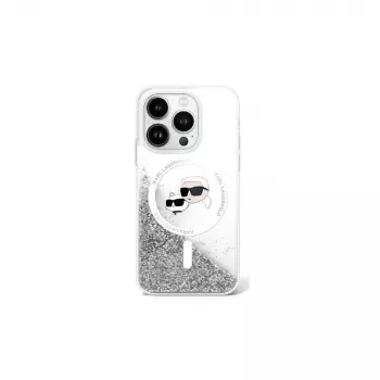 Husă Karl Lagerfeld Liquid Glitter Karl & Choupette Head MagSafe pentru iPhone 16 (Transparent)