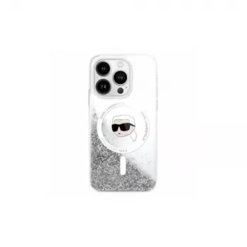 Husă Karl Lagerfeld Liquid Glitter Karl Head MagSafe pentru iPhone 16 Pro Transparent