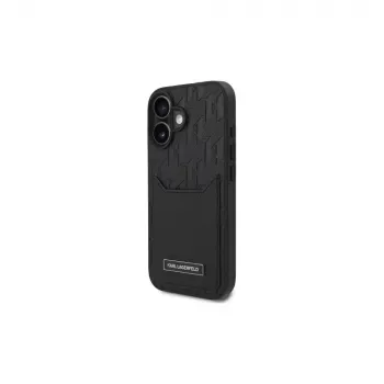 Husă rigidă Karl Lagerfeld pentru iPhone 16 6,1 inch cu compartimente pentru carduri Monogram Negru