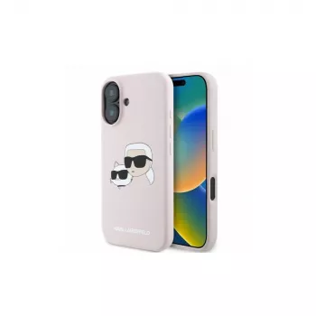 Husă rigidă din silicon Karl Lagerfeld KLHMP16SSKCHPPLP pentru iPhone 16 6,1 inch Roz cu Double Heads Print și MagSafe