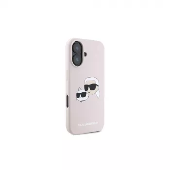 Husă rigidă din silicon Karl Lagerfeld KLHMP16SSKCHPPLP pentru iPhone 16 6,1 inch Roz cu Double Heads Print și MagSafe