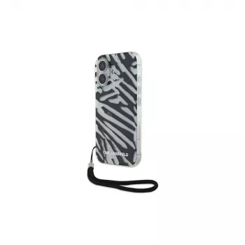 Husă spate Karl Lagerfeld IML Zebra Pattern & Cord pentru Apple iPhone 16 - Negru