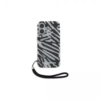 Husă spate Karl Lagerfeld IML Zebra Pattern & Cord pentru Apple iPhone 16 - Negru