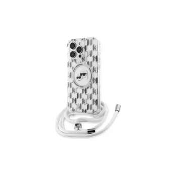 Husă rigidă Karl Lagerfeld KLHMP16XHCKCKLCT pentru iPhone 16 Pro Max 6,9 inch, IML Crossbody Monogram Karl & Choupette Head, MagSafe, transparentă