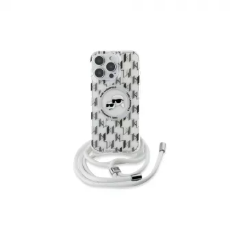 Husă rigidă Karl Lagerfeld KLHMP16XHCKCKLCT pentru iPhone 16 Pro Max 6,9 inch, IML Crossbody Monogram Karl & Choupette Head, MagSafe, transparentă