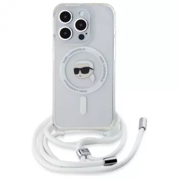 Husă rigidă MagSafe cu bentiță Karl Lagerfeld KLHMP16XHCKHNT Crossbody IML Karl Head pentru iPhone 16 Pro Max 6,9 inch, transparentă