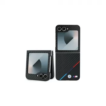 Husă rigidă BMW pentru Samsung Galaxy Z Flip6 / Z Flip7 FE - Carbon Tricolor neagră