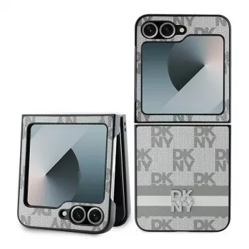 DKNY DKHCZF6PCPTSSE Bej model caro cu dungi imprimate Husă spate pentru Samsung Galaxy Z Flip6 F741 / Z Flip7 FE