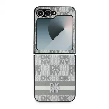 DKNY DKHCZF6PCPTSSE Bej model caro cu dungi imprimate Husă spate pentru Samsung Galaxy Z Flip6 F741 / Z Flip7 FE