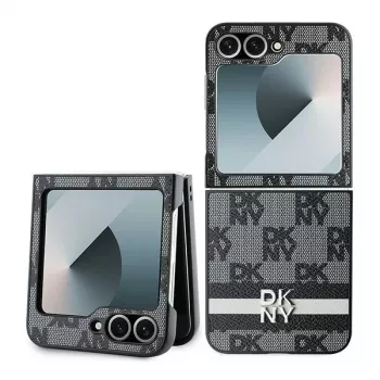 DKNY DKHCZF6PCPTSSK Husă rigidă de protecție pentru Samsung Galaxy Z Flip6 F741 / Z Flip7 FE, model caro negru cu dungi imprimate
