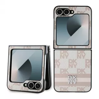 DKNY DKHCZF6PCPTSSP Husă spate de protecție pentru Samsung Galaxy Z Flip 6 - model caro roz cu dungi imprimate