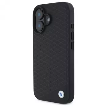 Husă rigidă MagSafe BMW BMHMP16S23RDDK Sign Leather Diamond Metal Logo pentru iPhone 16 6,1 inch, neagră