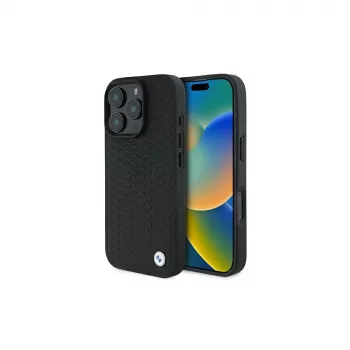 Husă rigidă MagSafe BMW BMHMP16X23RDDK Sign Leather Diamond Metal Logo pentru iPhone 16 Pro Max 6,9 inch, neagră
