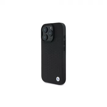 Husă rigidă MagSafe BMW BMHMP16X23RDDK Sign Leather Diamond Metal Logo pentru iPhone 16 Pro Max 6,9 inch, neagră