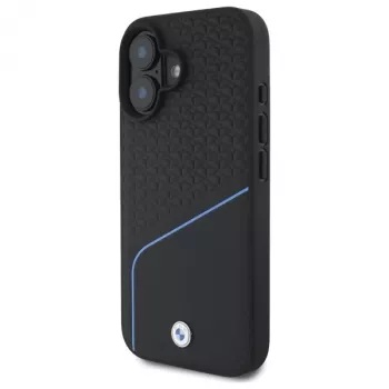 Husă rigidă MagSafe BMW Sign Leather Textured And Line pentru Apple iPhone 16 6,1 inch, neagră