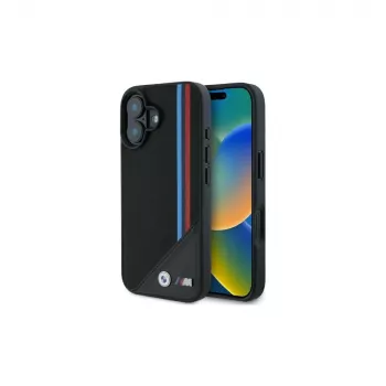 BMW M Meshed Tricolor Stripes Husă rigidă MagSafe pentru iPhone 16 6,1 inch negru