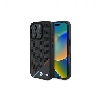 BMW M Perforated Tricolor Line Husă rigidă pentru iPhone 16 Pro 6,3 inch - negru MagSafe