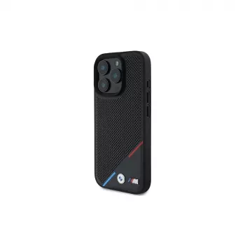 BMW M Perforated Tricolor Line Husă rigidă pentru iPhone 16 Pro 6,3 inch - negru MagSafe