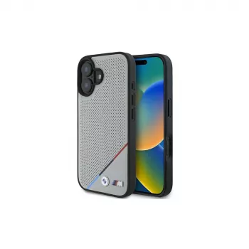 BMW M Perforated Tricolor Line Husă rigidă MagSafe pentru Apple iPhone 16 6,1 inch - gri