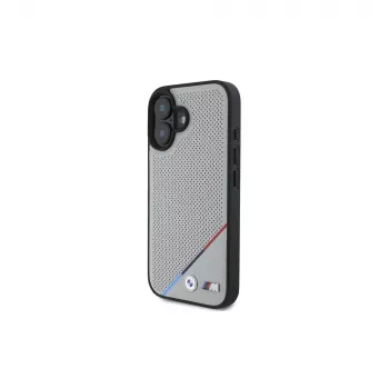 BMW M Perforated Tricolor Line Husă rigidă MagSafe pentru Apple iPhone 16 6,1 inch - gri