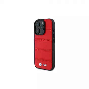 Husă rigidă MagSafe BMW M Collection Perforated and Stitched Line pentru Apple iPhone 16 Pro 6,3 inch, roșu