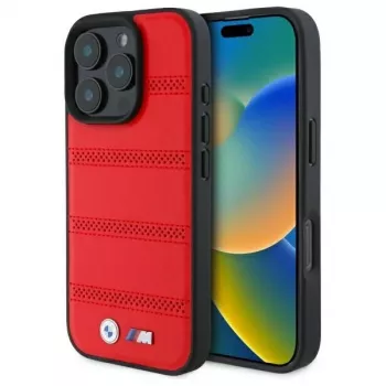 BMW M Collection M Perforated And Stitched Line Husă rigidă pentru iPhone 16 Pro Max 6,9 inch roșu MagSafe