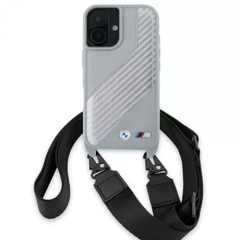 Husă rigidă BMW BMHCP16S23PSCCG M Edition Carbon Stripe & Strap pentru iPhone 16 6,1 inch, gri
